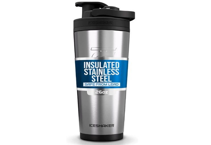  Ice Shaker Insulated Stainless Steel Shaker Bottle | 26oz, Stainless Steel | Cold for 30+ Hours | Insulated Cup with Twist-on Agitator | Odor-Free Bottle..