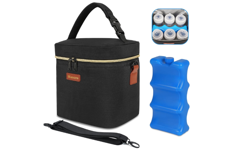Mancro Breastmilk Cooler Bag with Ice Pack, Fits 6 Baby Bottles Up to 9 Ounce Insulated Baby Bottle Bag, Breast Milk Cooler on The go with Strap, Bottle