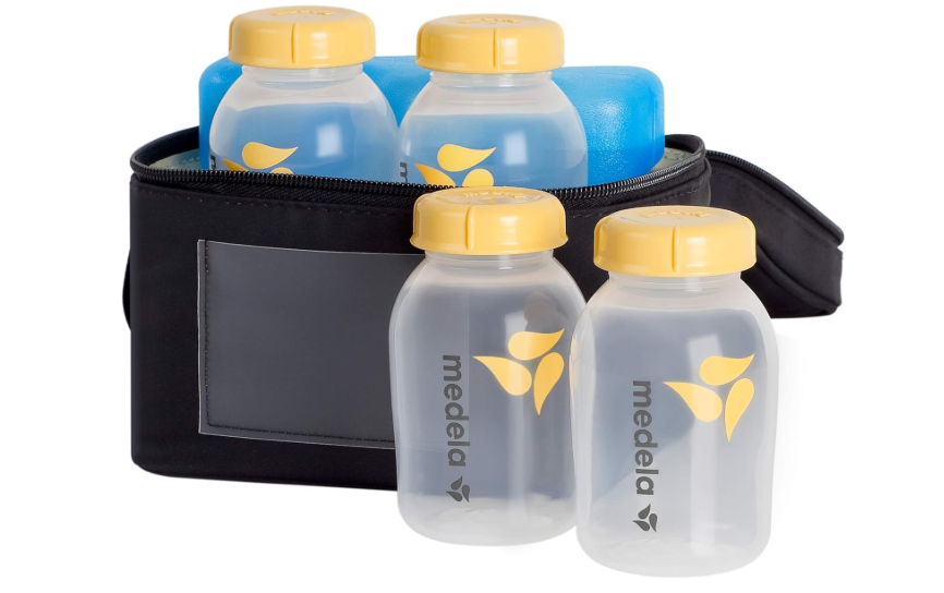 Medela Breast Milk Cooler Set with Cooler Storage Bag, Contoured Ice Pack, and Four 5-oz. Bottles for On-The-Go Transport, Made Without BPA