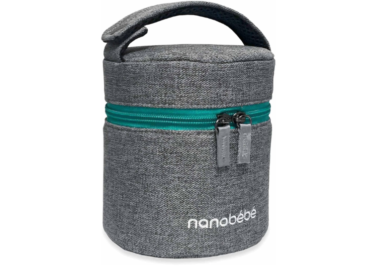 
Nanobebe Breastmilk Baby Bottle Cooler & Travel Bag with Ice Pack Included. Compact Triple Insulated, Easily attaches to Stroller or Diaper Bag- Grey