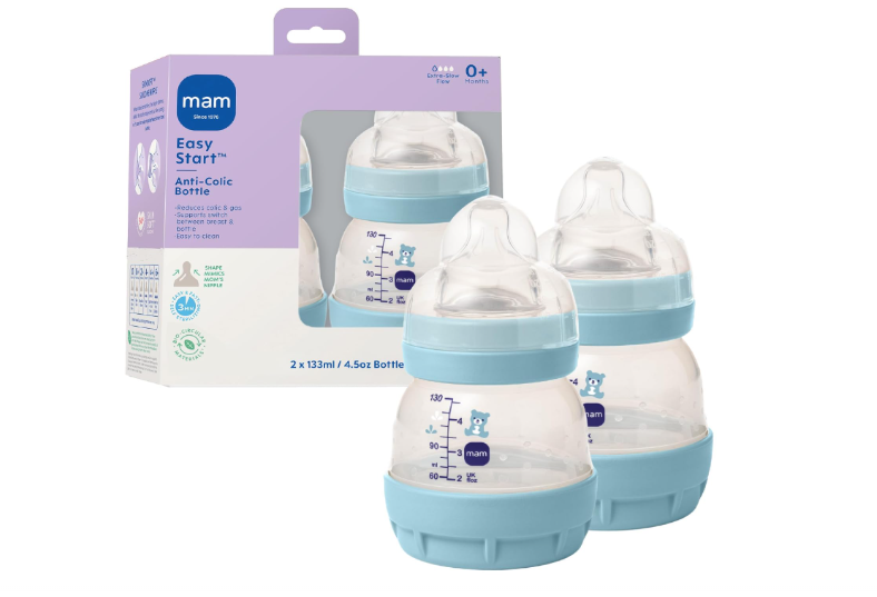  MAM 4.5oz Easy Start Anti-Colic Wide Neck Vented Baby Bottle, Extra Slow Flow Breastfeeding-Like Silicone Nipple, Reduces Colic, Gas & Reflux, Easy to...