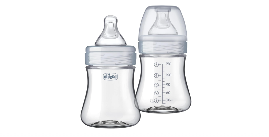 
Chicco Duo 5oz Glass-Lined Baby Bottle, Real Glass Inside, Plastic Outside, Patented Invinci-Glass Hybrid Design, Intui-Latch Nipple, 2-Pack, Clear/Grey