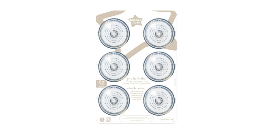 
Tommee Tippee Advanced Anti-Colic Baby Bottle Nipples, Breast-Like, Soft Silicone, Fast Flow, 6 Months+, Pack of 6