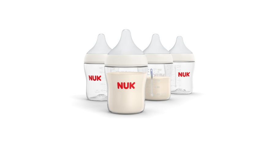 NUK Perfect Match 2-in-1 Natural and Anti-Colic Bottle with Medium Flow, Wide, Adaptable Nipple, 5oz., 4 Pack, BPA Free
