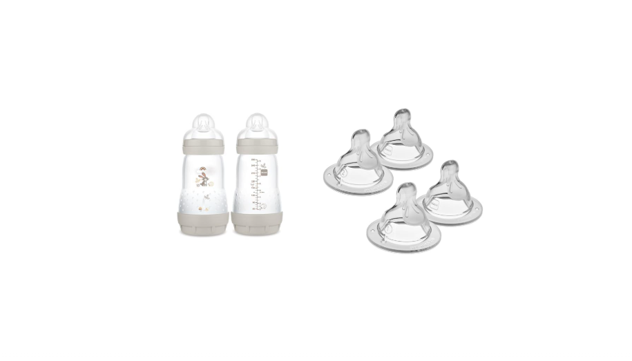 
MAM Easy Start Anti-Colic Baby Bottles, 9 oz (2 Count) & Nipples Mixed Flow Pack - Slow Flow Level 1 & Medium Flow Level 2, Fits All MAM Bottles (4...