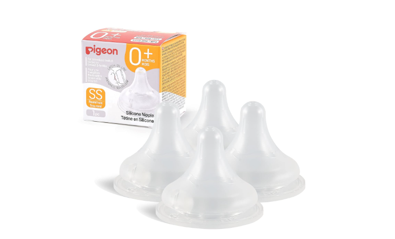 Pigeon Silicone Nipple (SS) with Latch-On Line, Natural Feel, 0+ Months, 4 Counts 
