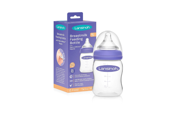 Lansinoh Momma Breastmilk Feeding Bottle with NaturalWave Slow Flow Nipple, 5 Ounces 
