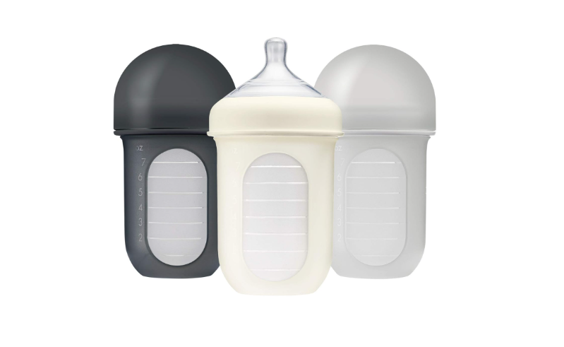 Boon Nursh Reusable Silicone Pouch Baby Bottles - Medium Flow Nipple - Silicone Baby Bottle Pouch and Nipple - Baby Feeding Essentials - Gray - 3-6 Months -...
