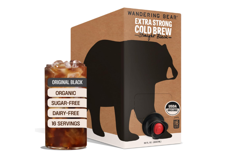 Wandering Bear Straight Black Organic Cold Brew Coffee On Tap, Iced Coffee Drink - Extra Strong, Smooth, No Sugar Added, Shelf-Stable, Ready to Drink &... 