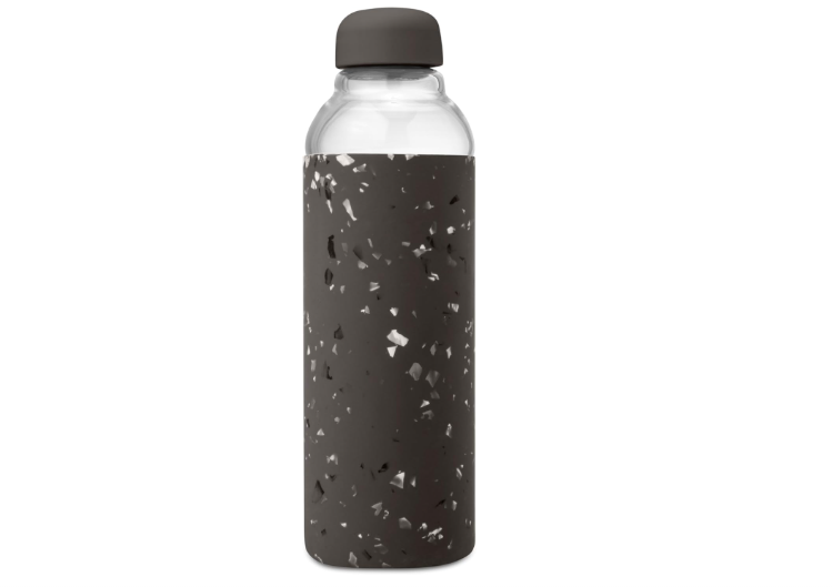 W&P Porter Glass Water Bottle w/Protective Silicone Sleeve | Terazzo Charcoal 20 Ounces | On-the-Go | Reusable Bottle for Coffee, Tea and Water | Portable
