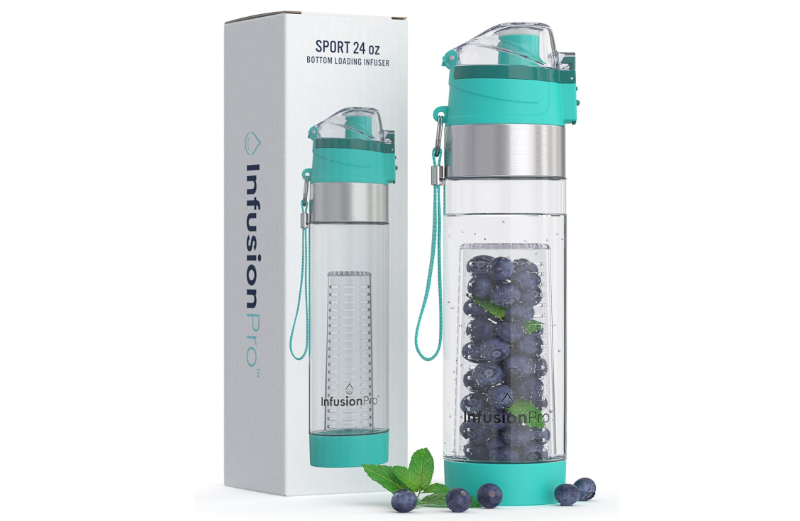 Infusion Pro Fruit Infuser Water Bottler, Insulated Sleeve & Fruit Infused Water eBook : Bottom Infuser for More Flavor : Locking Flip Top Lid : Unique... 