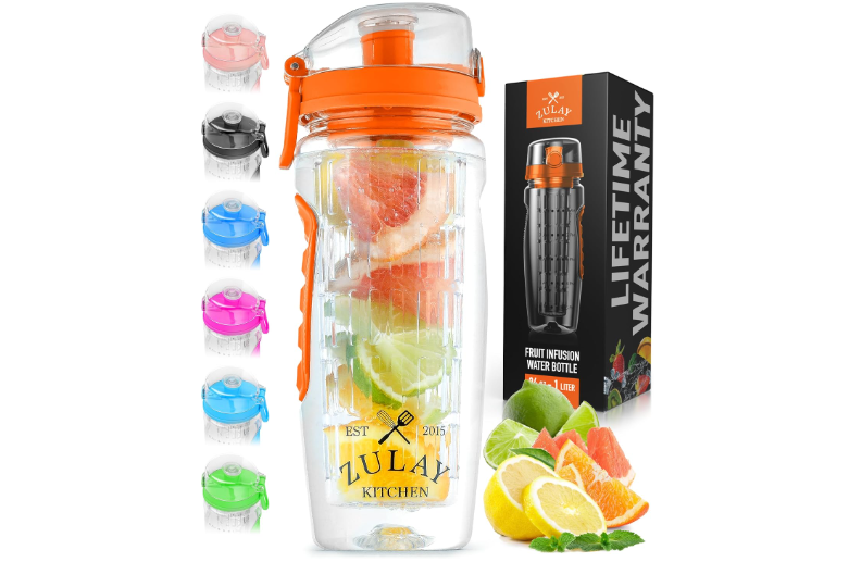 Zulay Fruit Infuser Water Bottle - 34oz - Leakproof With Full-Length Infusion Rod - Men Women's Ideal Fitness Gift Or For Gym, Camping 
