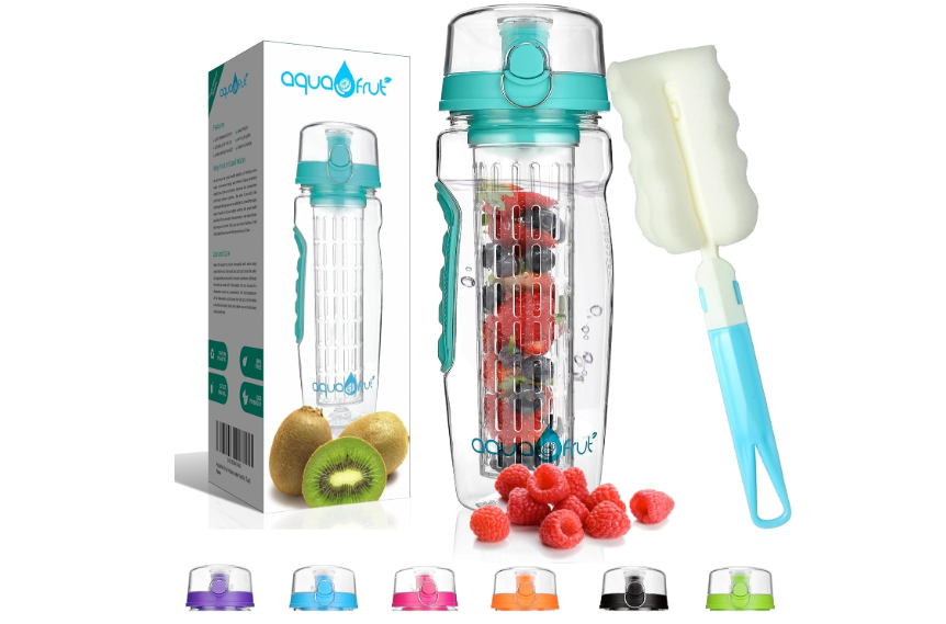 aquaFrut 32 OZ Fruit Infuser Water Bottle BPA-Free Fruit Infusion Sports Bottle - Flip Top Lid w Drinking Spout, Leak Proof, Made of Durable Tritan. Free... 