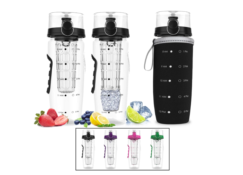 Bevgo Infuser Water Bottle Large 32oz - Hydration Timeline Tracker Detachable Ice Gel Ball With Flip Top Lid - Quit Sugar - Save Money - Multiple Colors... 