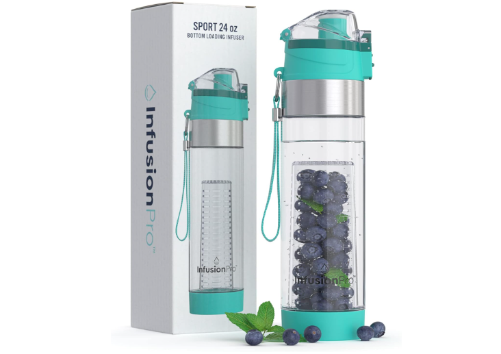 Infusion Pro Fruit Infuser Water Bottler, Insulated Sleeve & Fruit Infused Water eBook : Bottom Infuser for More Flavor : Locking Flip Top Lid : Unique... 