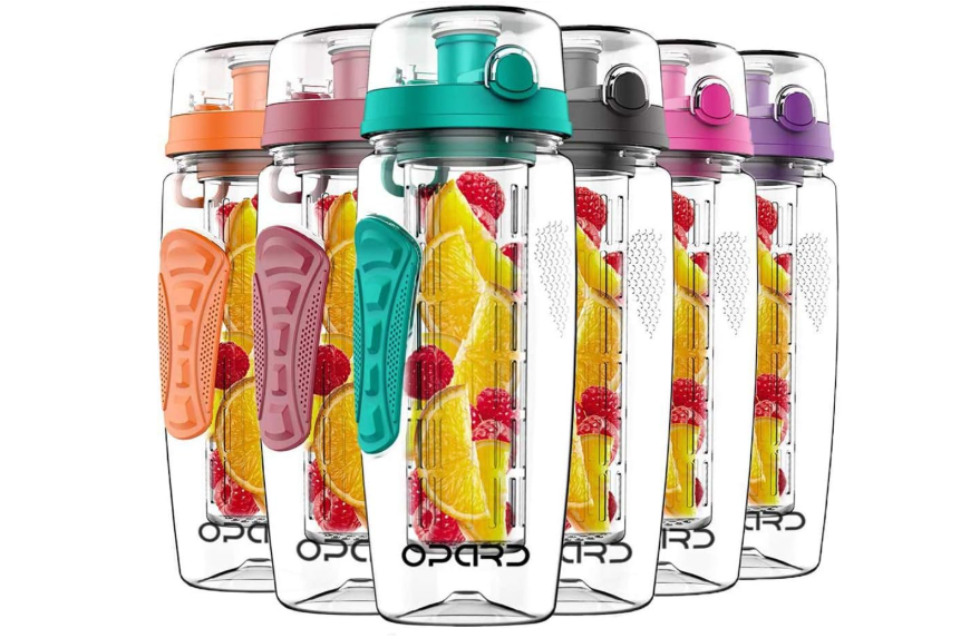 Opard Motivational Water Bottle with Fruit Infuser 1 Litre with Times to Drink Flip-Top Sports Lid 100% BPA Free Tritan with Full Length Infusion Rod(Light... 
