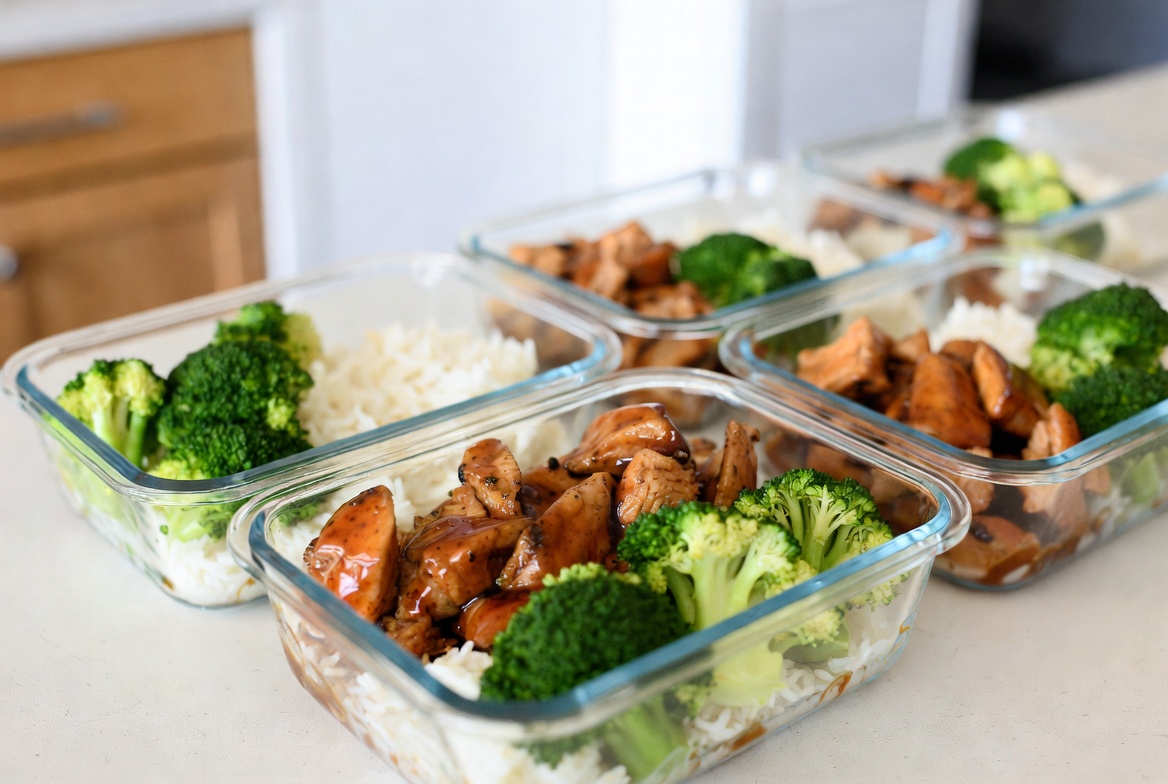 Plant-based teriyaki chicken meal prep containers for the week