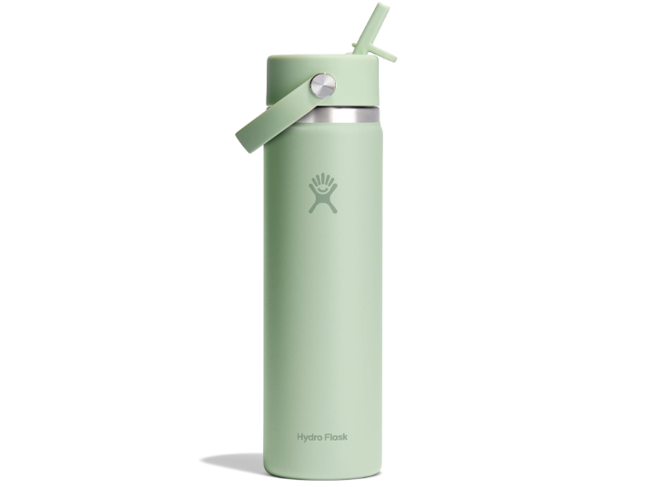 Hydro Flask Water Bottle - Insulated Stainless Steel - Wide Mouth Flex Straw Lid, Non Spill, Leakproof and Refillable in 24 Oz Aloe Green 
