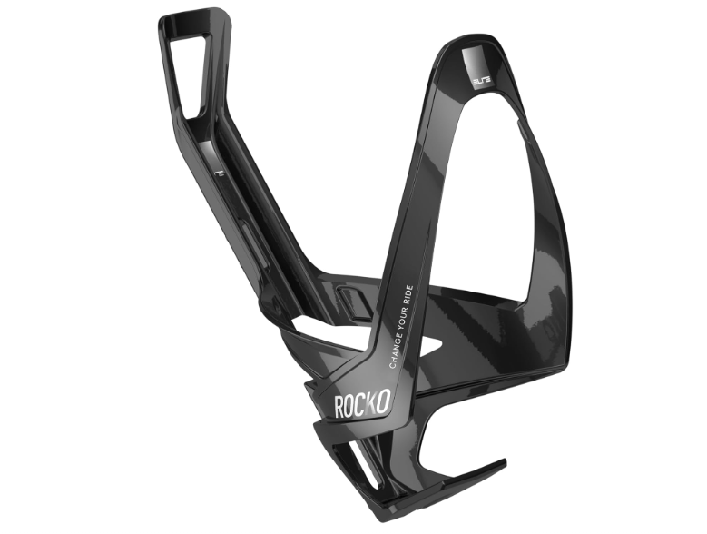 Elite Rocko Carbon Bottle Cage Glossy White Graphic – Ultra Lightweight Carbon Fibre Bike Bottle Holder 25g – Front & Side Entry – For MTB, Road & Gravel Cycling 