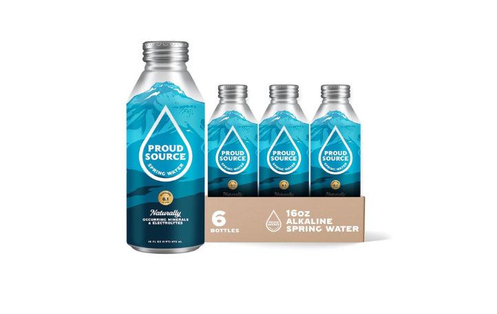 Proud Source Alkaline Spring Water - Rocky Mountain Sourced Mineral Water with Electrolytes, BPA-Free Infinitely Recyclable Aluminum Bottles, Unflavored, 16... 