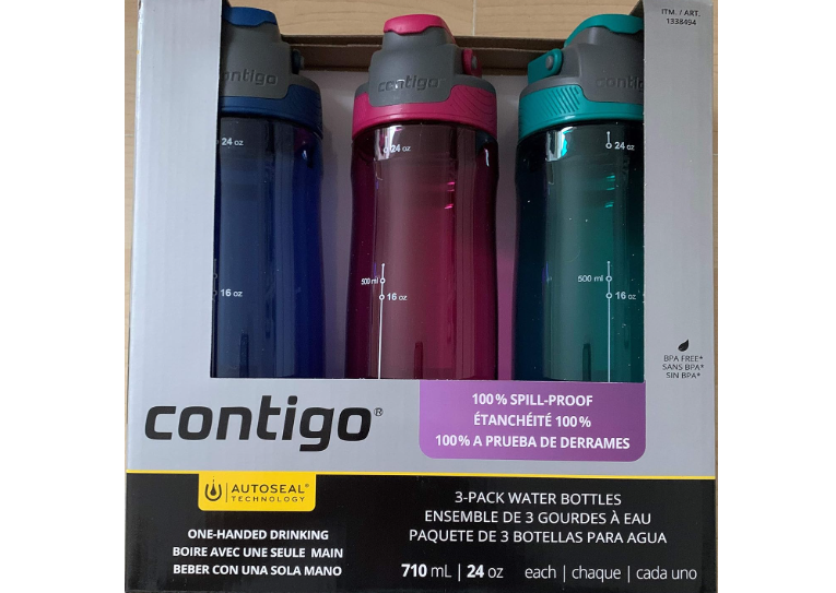 Contigo AUTOSEAL 24oz. Spill-Proof and BPA Free Water Bottle, 3-pack