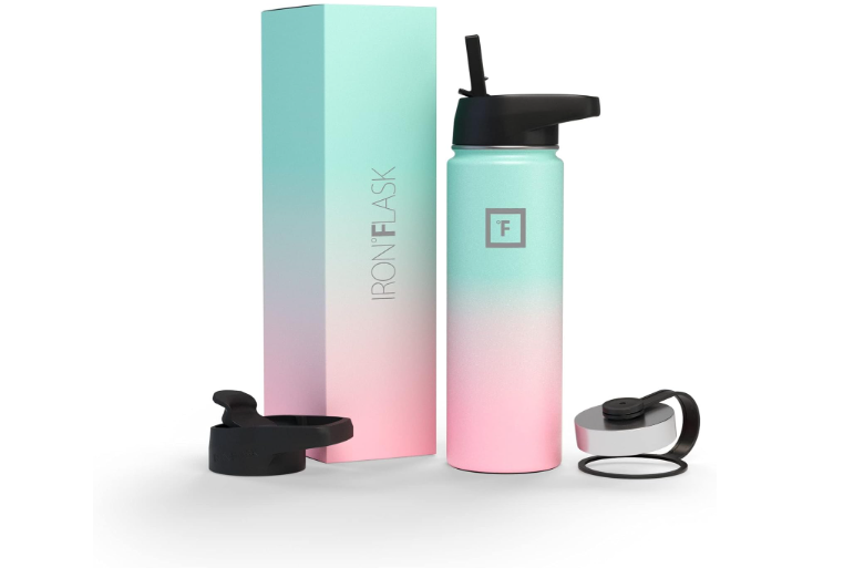 IRON °FLASK Camping & Hiking Hydration Flask with Straw, Wide Mouth Insulated Stainless Steel Sports Water Bottle - 22 oz Bubble Gum