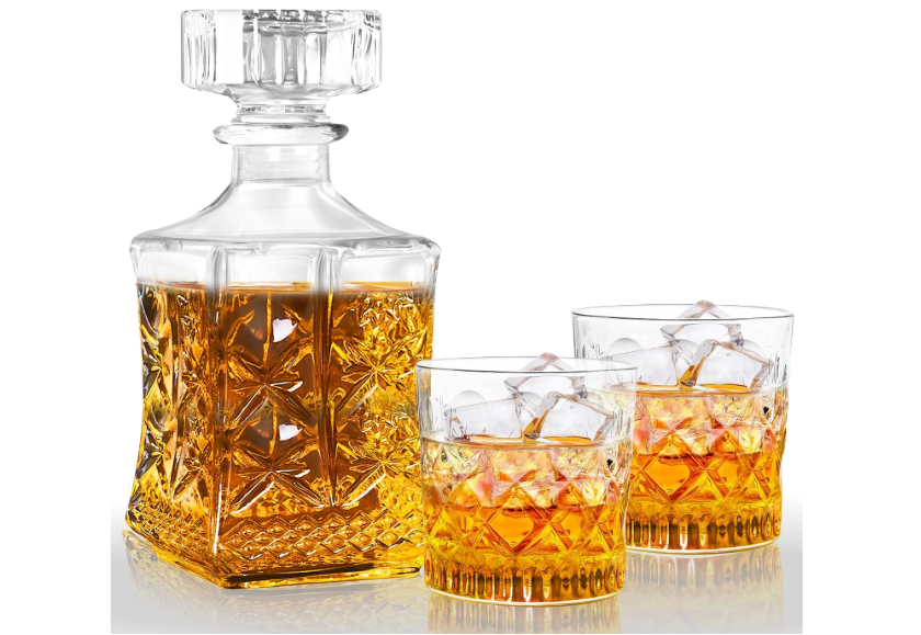 LAWADACH Whiskey Decanter for Men, Glass Liquor Decanter Set with 2 Whiskey Glasses, Decanter for Tequila,Bourbon, Scotch, Brandy and Vodka, Gift for Men,...