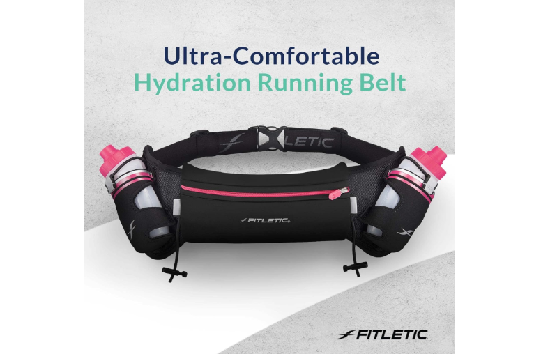 Fitletic Hydration Running Belt with Water Bottles for Men & Women – 2 Quick Flow 8oz Running Water Bottles, Patented Bounce Free Design, Water... 