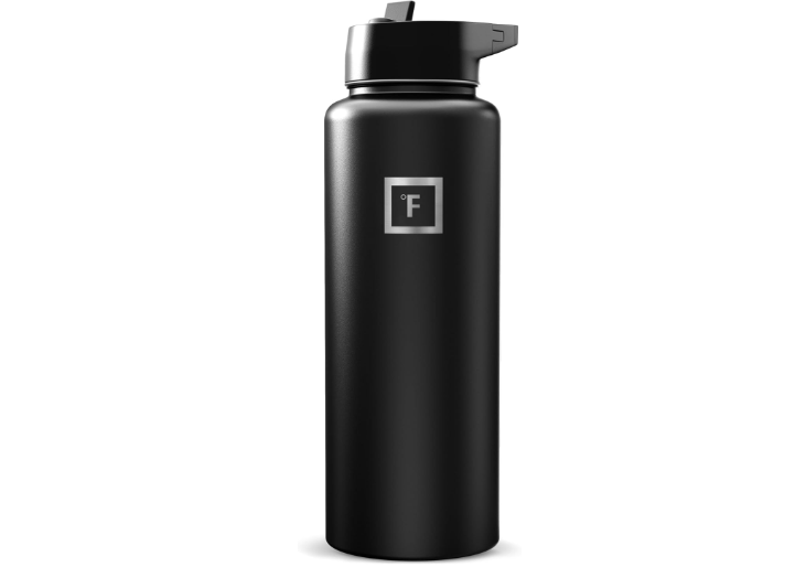 IRON °FLASK Camping & Hiking Hydration Flask with Straw, Wide Mouth Insulated Stainless Steel Sports Water Bottle - 40 oz Midnight Black
