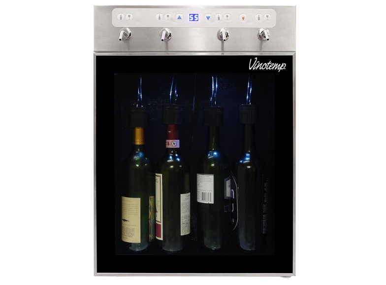 Vinotemp 4-Bottle Wine Dispenser and Preserver with Custom Portion Control and Optimal Temperature Setting for Home, Bar and Commercial Use, Metallic 