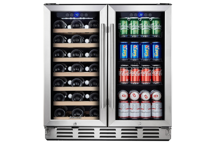 Kalamera Beverage and Wine Fridge, 30 inch Wine Refrigerator Dual Zone Hold 33 Bottles and 96 Cans, Digital Touch Control, Built-In or Freestanding 
