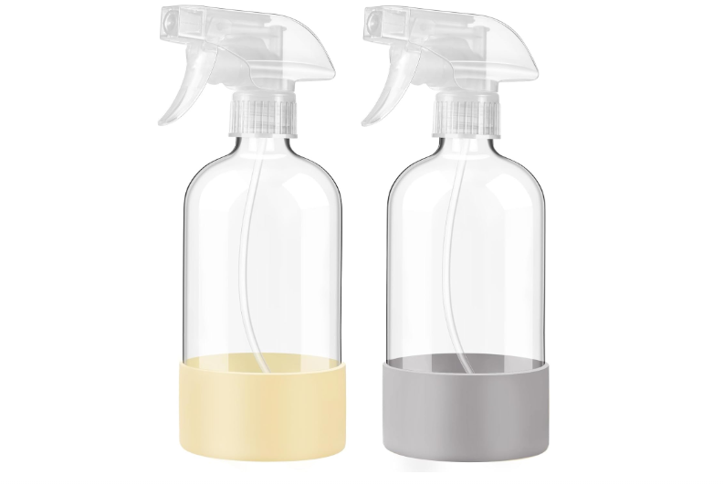 JohnBee Glass Spray Bottles with Silicone Sleeve, 2 Pack16 oz Empty Refillable Containers with Adjustable Spray Nozzles, Spray Bottles for Hair, Cleaning... 