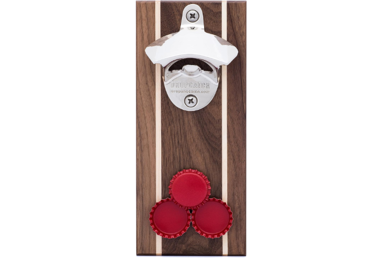 Dropcatch Magnetic Bottle Opener | Beer Cap Catcher | Wall Mount Beer Opener with Auto Catch Function | Install magnetically or Wall Mounted | Walnut Finish...

