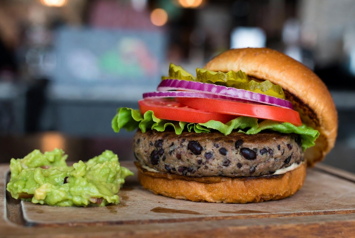 Vegan black bean patty burger at Chili's with guacamole