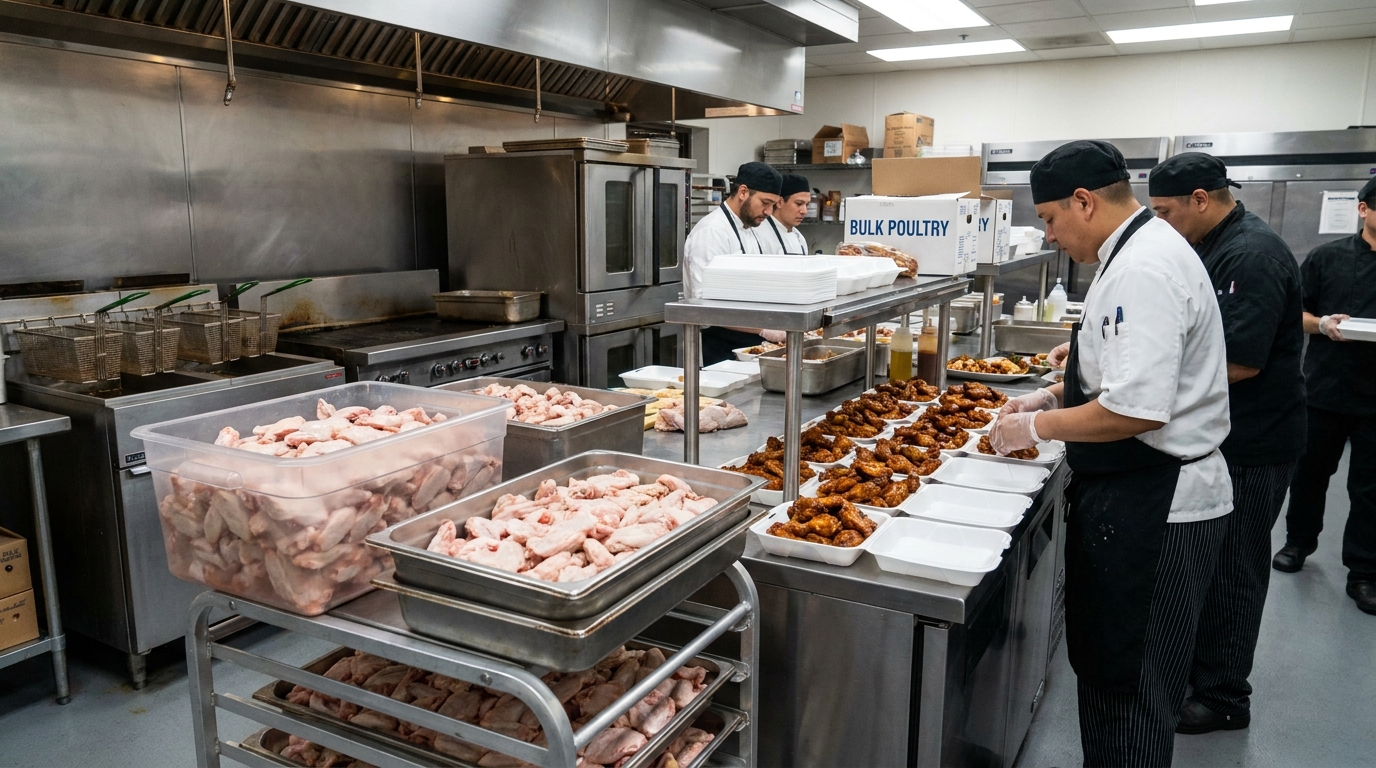 Tyson foodservice chicken wings in commercial kitchen preparation