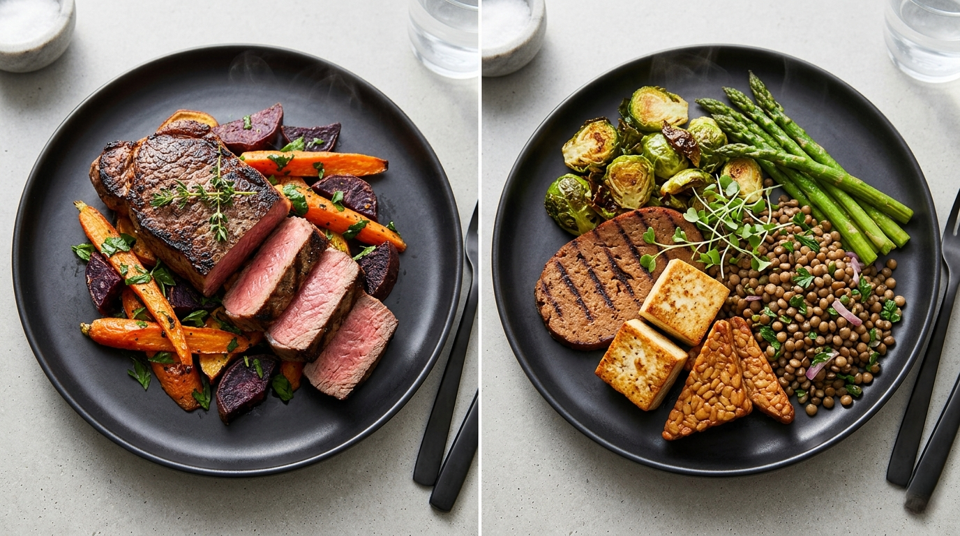 Protein comparison between strip steak and plant-based protein foods