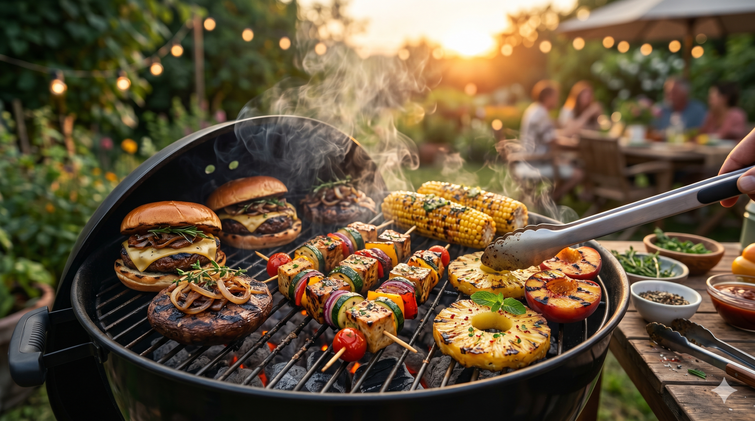 Fresh plant-based grilling ingredients arranged for healthy BBQ cooking