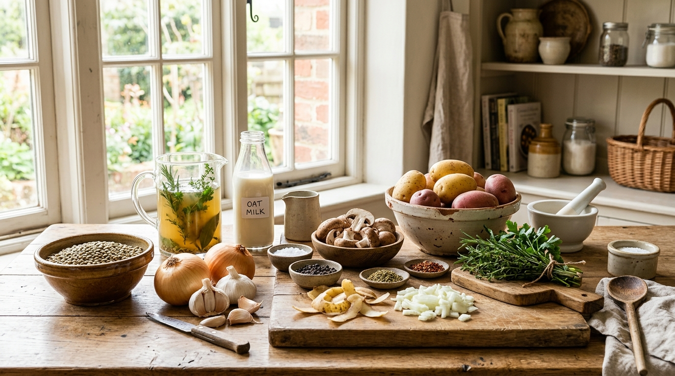 Healthy plant-based Amish hamburger steak bake ingredients