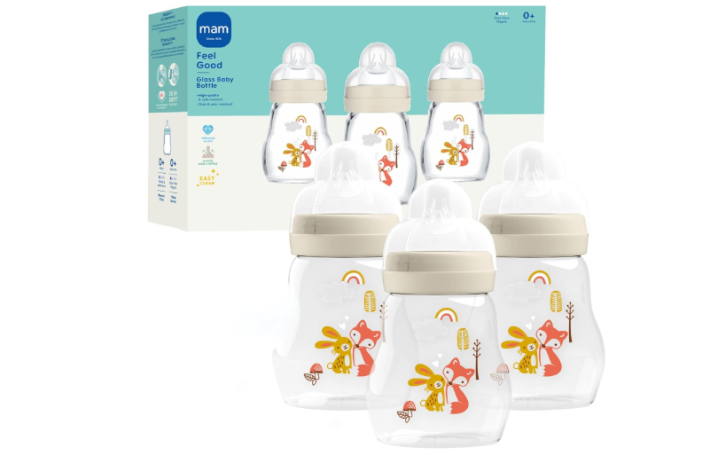 MAM 6oz Premium Glass Wide Neck Baby Bottle with Slow Flow Breastfeeding-Like Silicone Nipple, Easy to Clean,BPA Free, 0+ Months, Easy Switch Between Breast...
