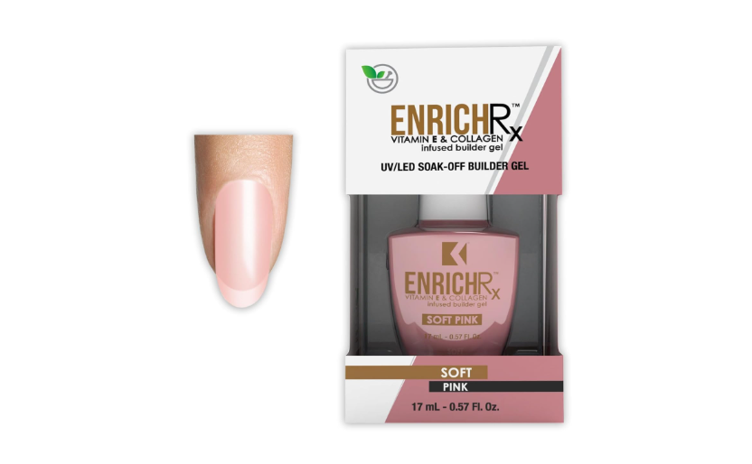 KUPA EnrichRx Builder Gel, Soft Pink, Vitamin E & Collagen Infused, UV/LED Soak-Off Gel Brush On Natural Nail, 0.57 Fl Oz 