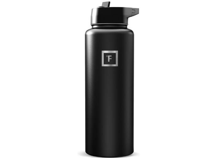 IRON °FLASK Camping & Hiking Hydration Flask with Straw, Wide Mouth Insulated Stainless Steel Sports Water Bottle - 40 oz Midnight Black 