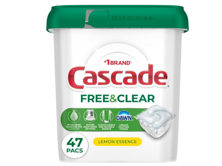 Cascade Free & Clear Dishwasher Pods, Dishwasher Detergent, Dish Detergent Soap, Lemon Essence, 47 Count
