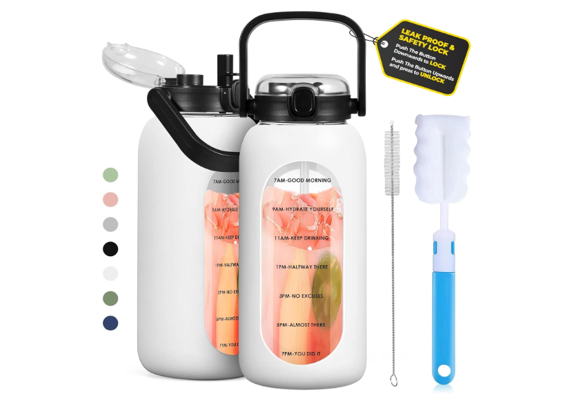 Yomious 64 oz Glass Water Bottle with Straw - Half Gallon Water Bottle with Handle and Silicone Sleeve - Large Motivational Glass Water Bottle with... 