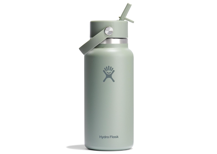 Hydro Flask Water Bottle - Insulated Stainless Steel - Wide Mouth Flex Straw Lid, Non Spill, Leakproof and Refillable in 32 Oz Tonal Agave