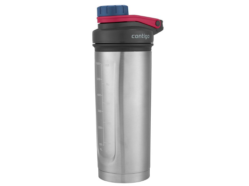 Contigo Shake & Go Fit Stainless Steel Shaker Bottle, Vacuum-Insulated Gym Water Bottle with Whisk, 24oz Protein Blender, Dusted Navy