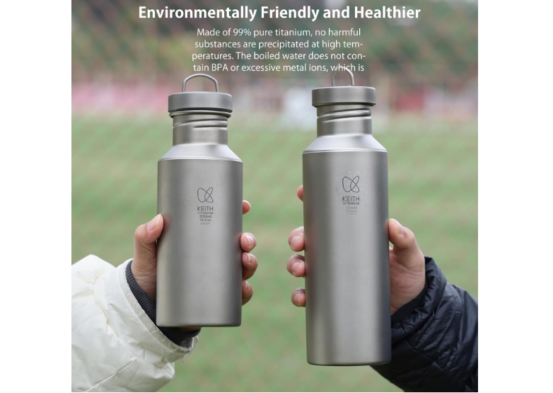 Keith Titanium Water Bottle Lightweight Direct Drinking Wide Mouth Camping Water Bottle Storage Case for Climbing Bikes (18.6oz-Ti3031)
