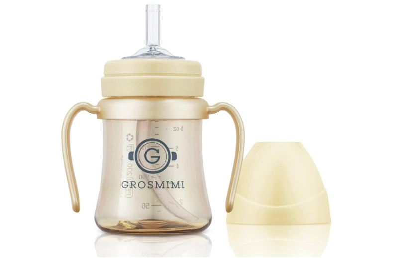 GROSMIMI Spill Proof no Spill Magic Sippy Cup with Straw with Handle for Baby and Toddlers, Customizable, PPSU, BPA Free 6 oz (Butter)