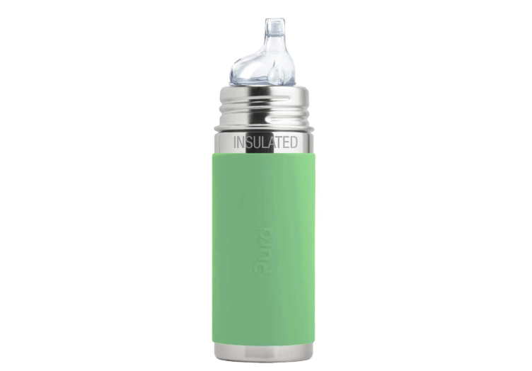Pura Kiki 9oz/260ml Stainless Steel Insulated Sippy Bottle w/Sleeve, Plastic-Free, MadeSafe Certified, Medical-Grade Silicone Sipper Spout Fast Flow Rate...