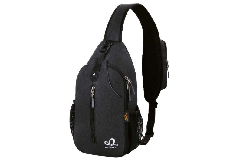 WATERFLY Crossbody Sling Backpack Sling Bag Travel Hiking Chest Bag Daypack (Black) 