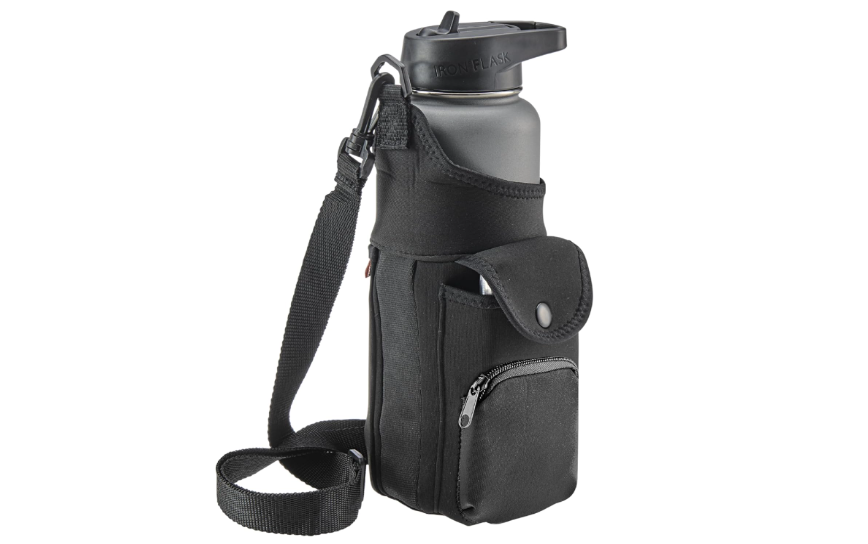 Smooth Trip AquaPockets Water Bottle Holder - Insulating Neoprene Water Bottle Sling Bag with Phone Pouch, Zippered Pocket and Shoulder Strap - Stretches to... 